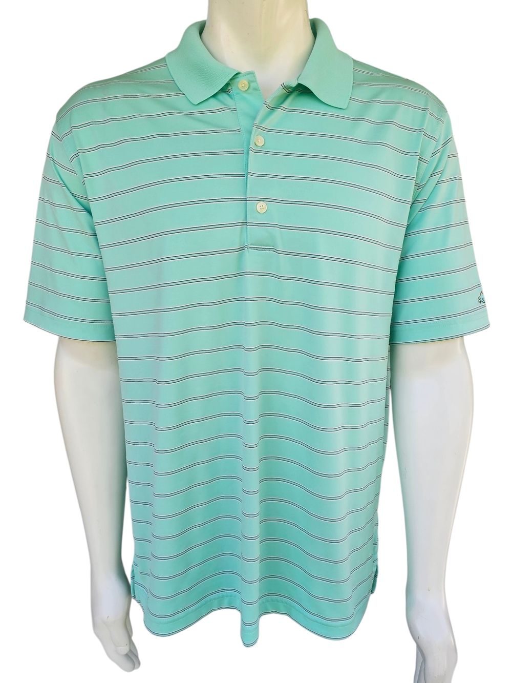 Greg Norman Play Dry Polo Mens Large Green Stripe Golf Shirt Shark